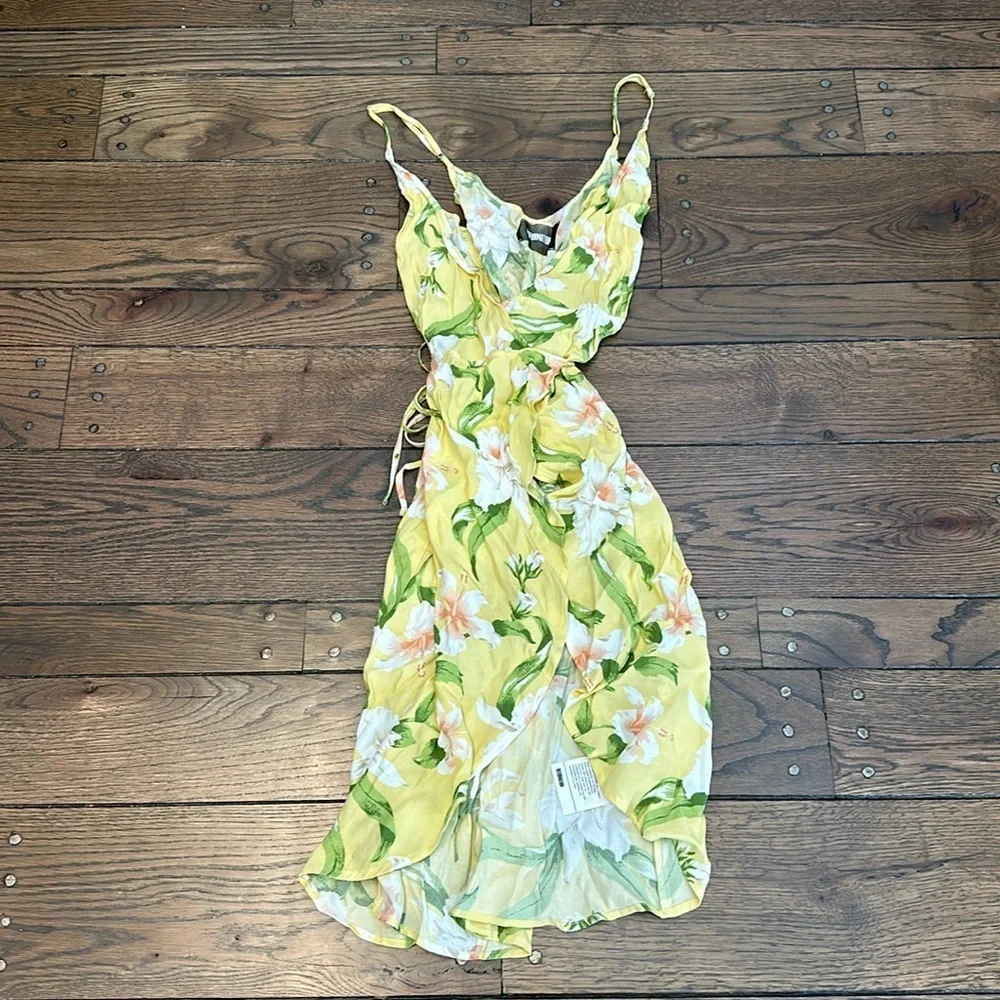 Reformation Yellow Floral Wrap Midi Dress - Picture 1 of 5